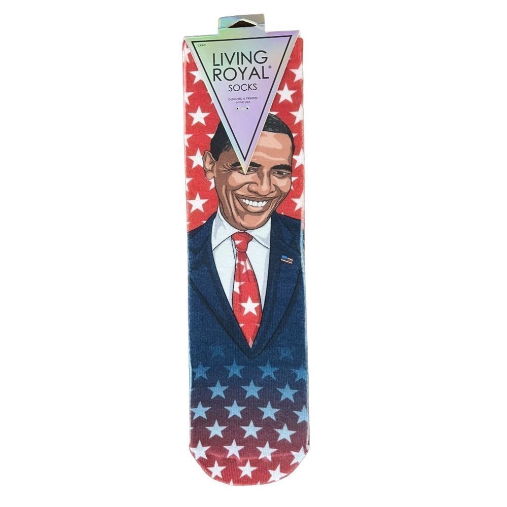 LIVING Royal Barack Obama unisex socks women 4-12,  men 6-13, red, white & blue